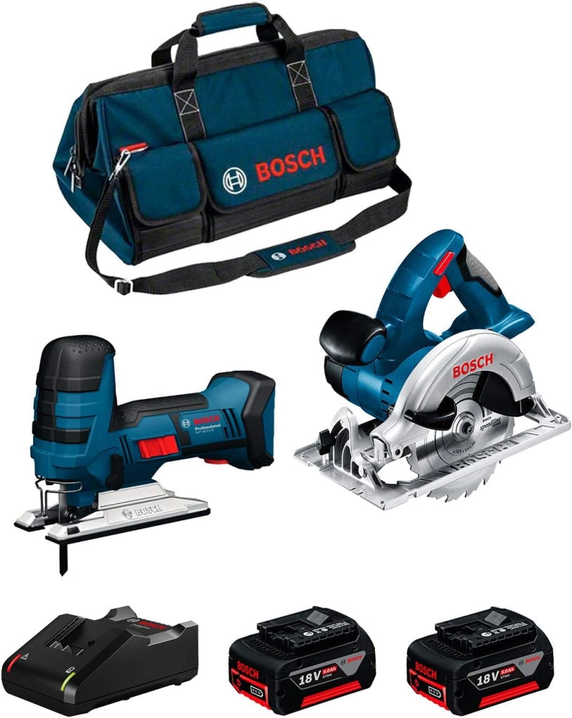 BOSCH Kit 18V BK205BAG (Sega Circolare GKS 18 V-LI + Seghetto Alternativo GST 18 V-LI S + 2 Batterie di 5,0 Ah + Caricabatterie + Borsa)