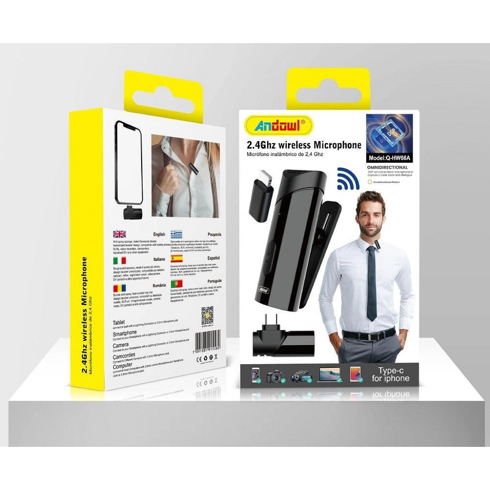 Trade Shop - Microfono Wireless Senza Fili 2,4ghz Porta Usb C Smartphone Pc Con Clip Q-hw66a -