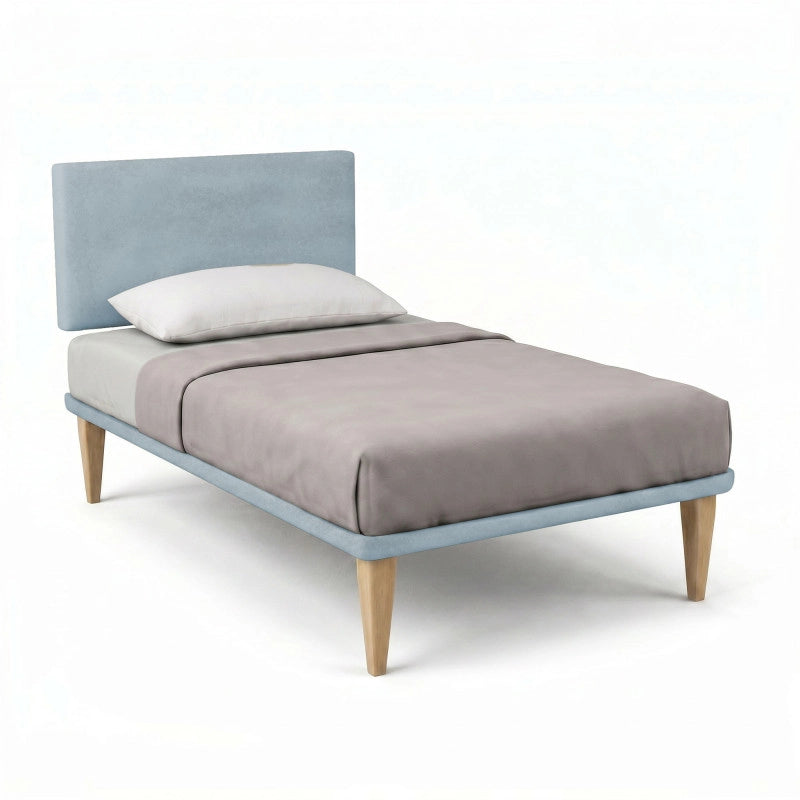 Letto imbottito Piazza e mezzo 120x200 cm Flat - Con rete,Microfibra,Azzurro