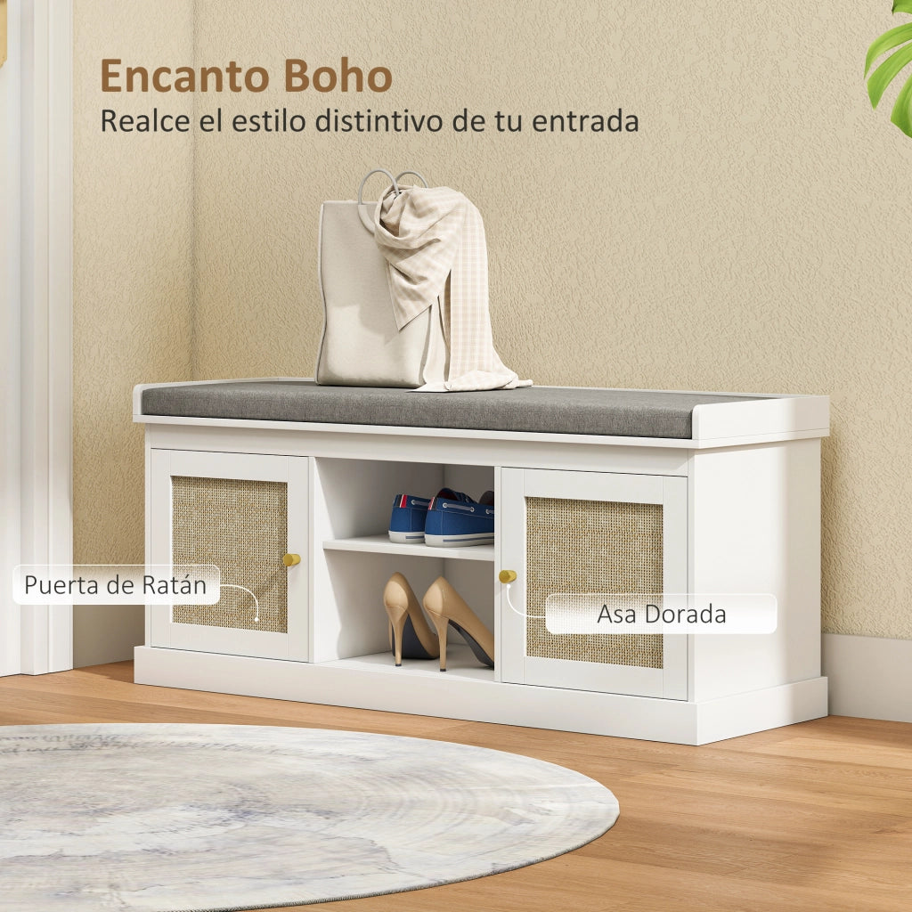 Cassettiera con ante in rattan e ripiani regolabili ¨C zephmum ¨C 105x35x47 cm bianco