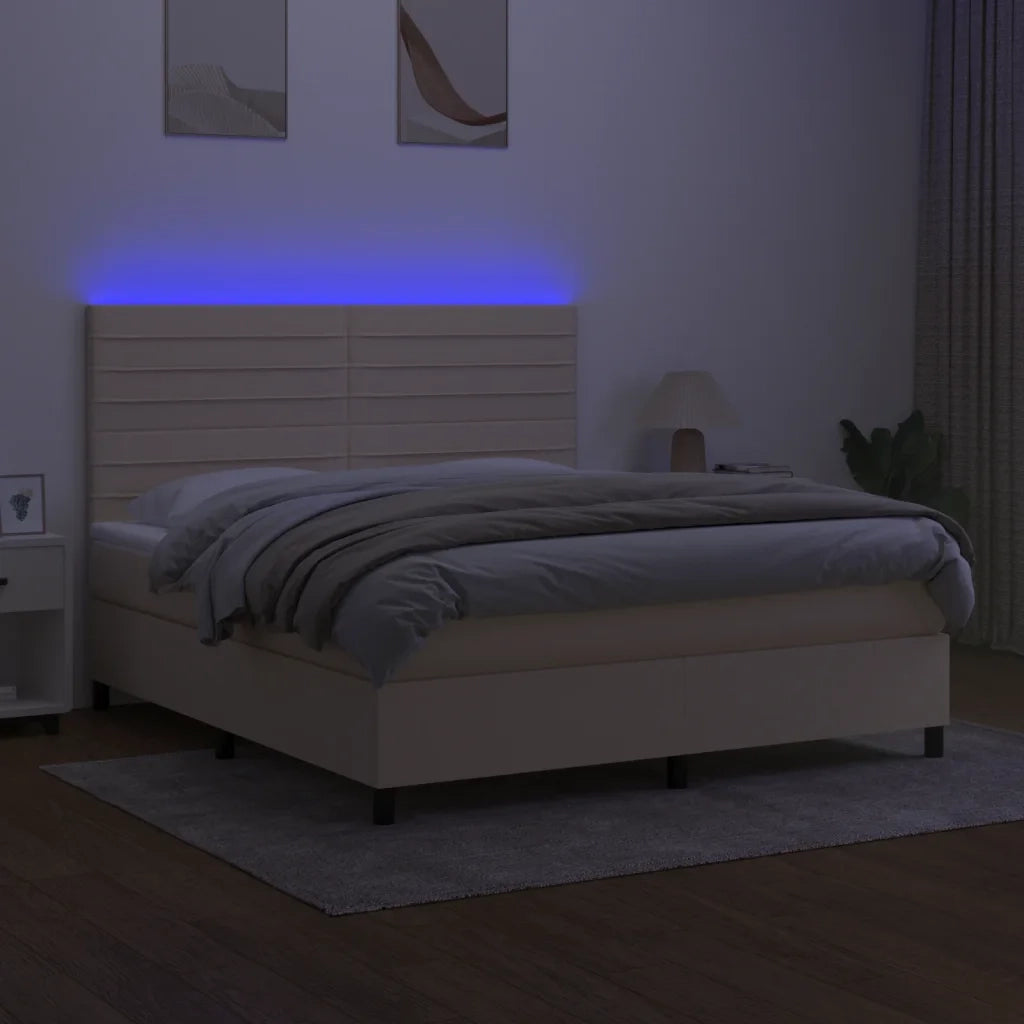 Letto a Molle con Materasso e LED Crema 160x200 cm in Tessuto 3134970