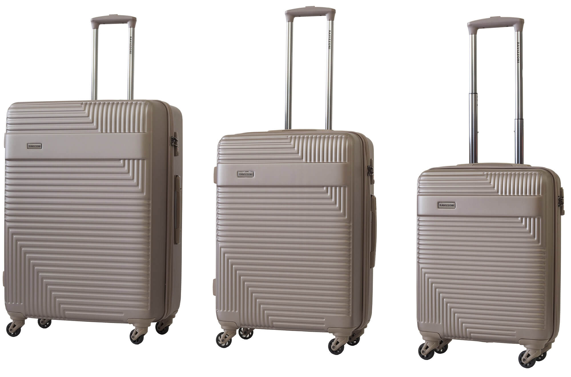 Set 3 Valigie Trolley Rigide in ABS 4 Ruote TSA Ravizzoni Long Island Beige