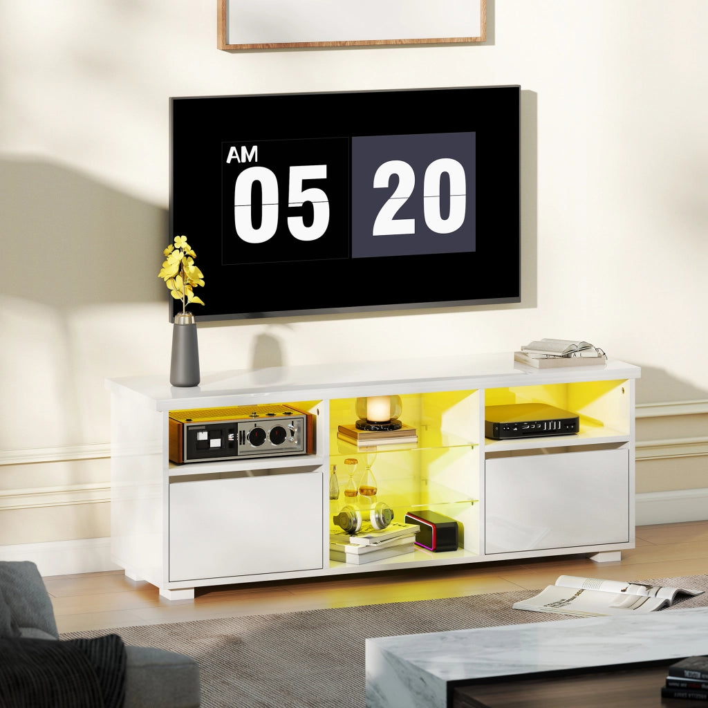 Mobile TV LED con ripiani in vetro ¨C zephmum ¨C bianco 120x30x