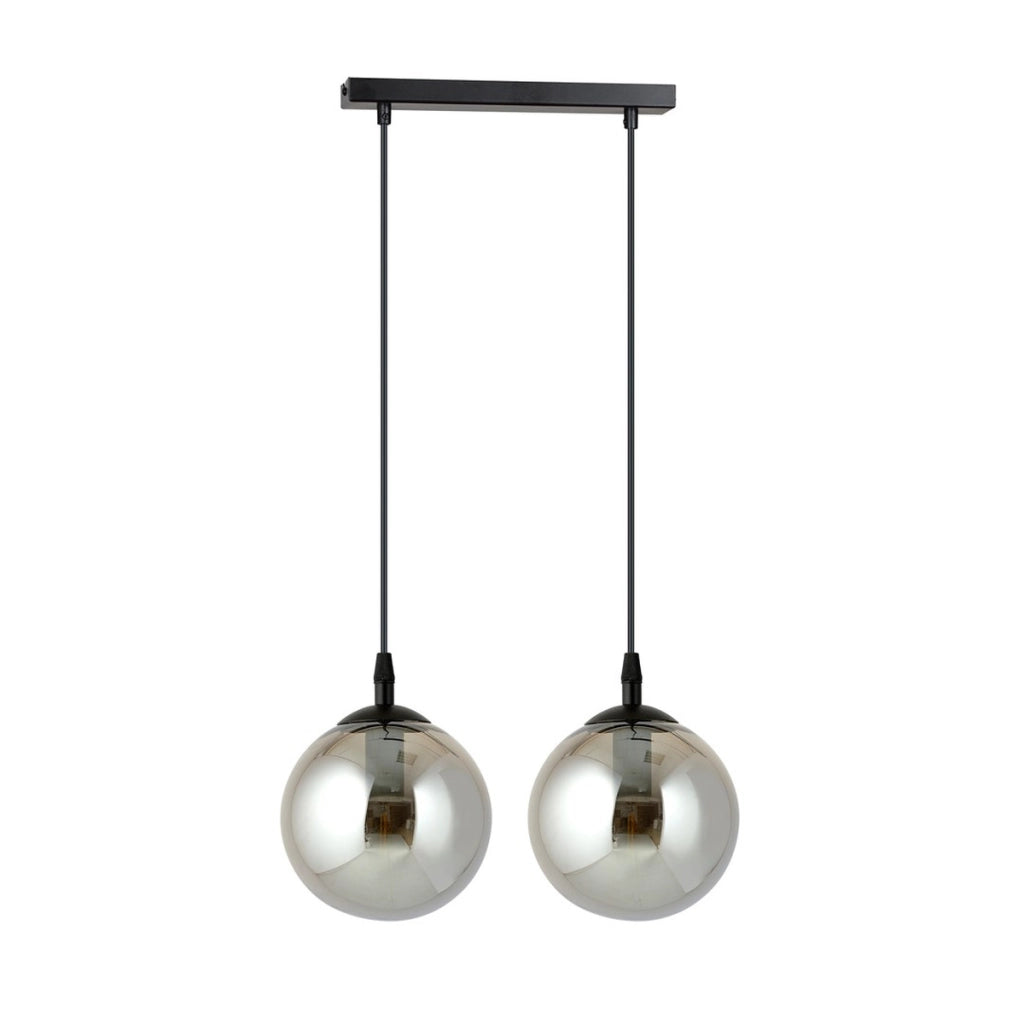 Lampada a sospensione Cosmo in acciaio nero con sfere in vetro grafite