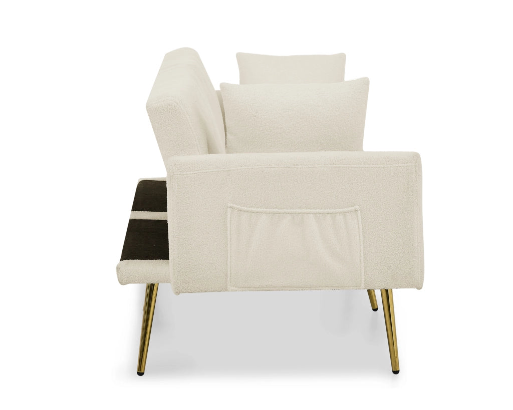 Divano a due posti in teddy fleece con schienale regolabile a 3 posizioni; beige