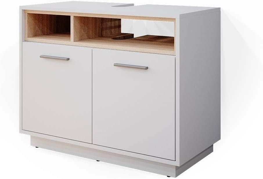 Mobile sottolavabo per bagno Beatrice, Bianco, 80 x 64 cm, con ritaglio per sifone e ripiani aperti