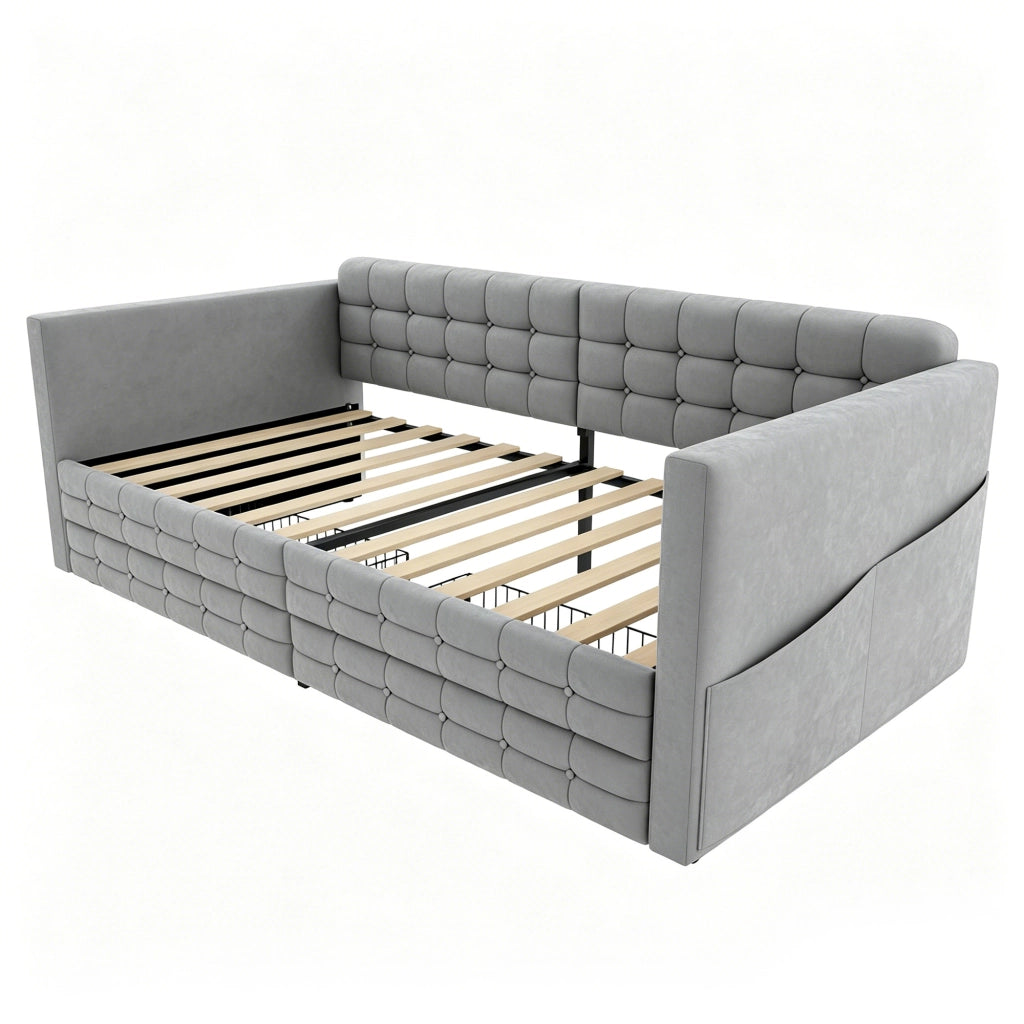 letto imbottito velluto grigio chiaro 99 x 202.4 cm