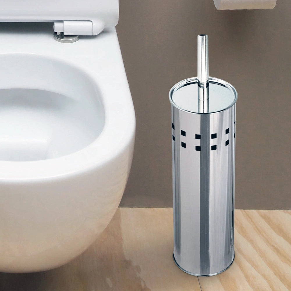 Trade Shop - Portascopino Con Spazzolone Wc Cilindro In Acciaio Inox 26x10cm Accessori Bagno -