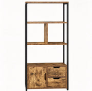 Libreria 58x24x122 cm nera e legno， con vano aperto e chiuso