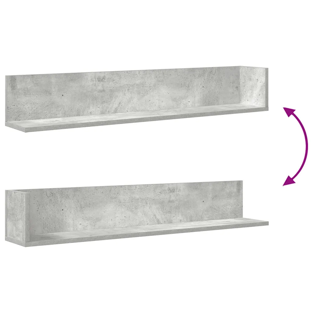2 pz Mensole a Muro | Scaffale Parete | Ripiano a parete Grigio Cemento 100x16,5x16,5cm in Truciolato