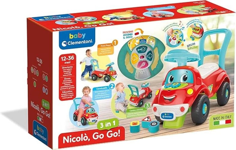 Nicolo Go Go 3 in 1, Macchinina Bambino , Gioco Prima Infanzia Primi Passi, Cavalcabile e Centro Attivita Italiano e Ing