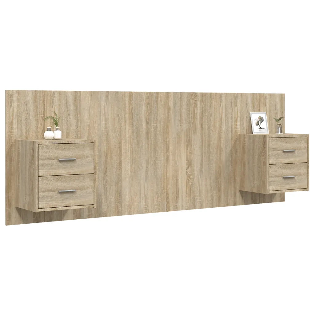 Testiera | Testata Letto con Comodini in Legno Multistrato Rovere Sonoma