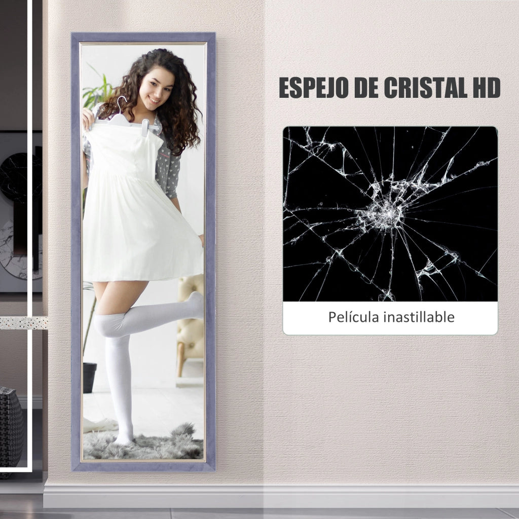 Specchio a Pieno Corpo con Cornice in Velluto ¨C zephmum ¨C Grigio 150x50 cm