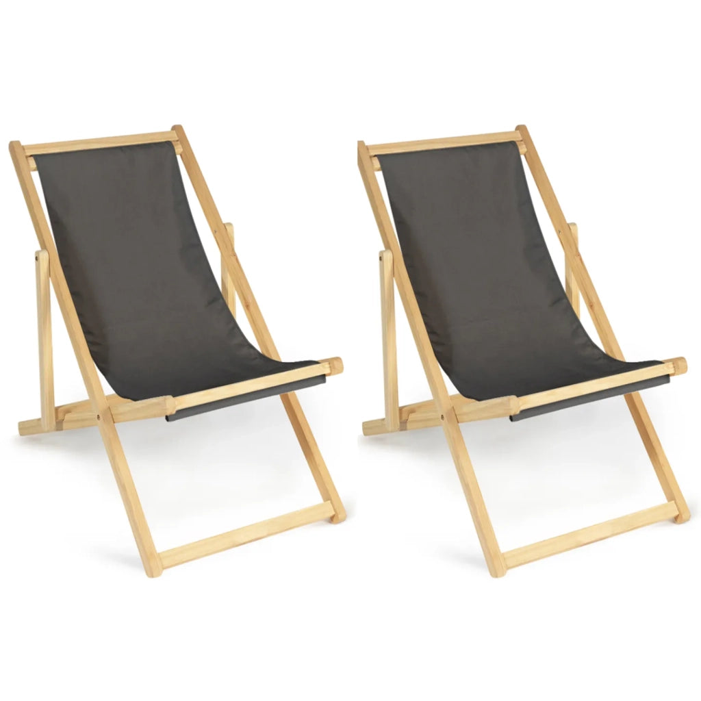 IDMarket - Set di 2 lettini pieghevoli in legno tela chilienne grigio antracite