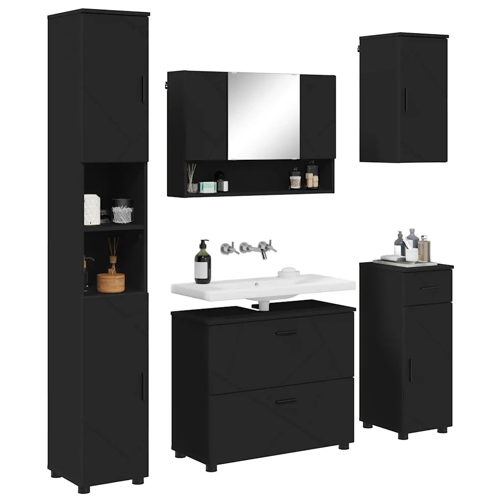 vidaXL Set di mobili per il bagno 5 pcs Nero 30 x 35 x 192 cm