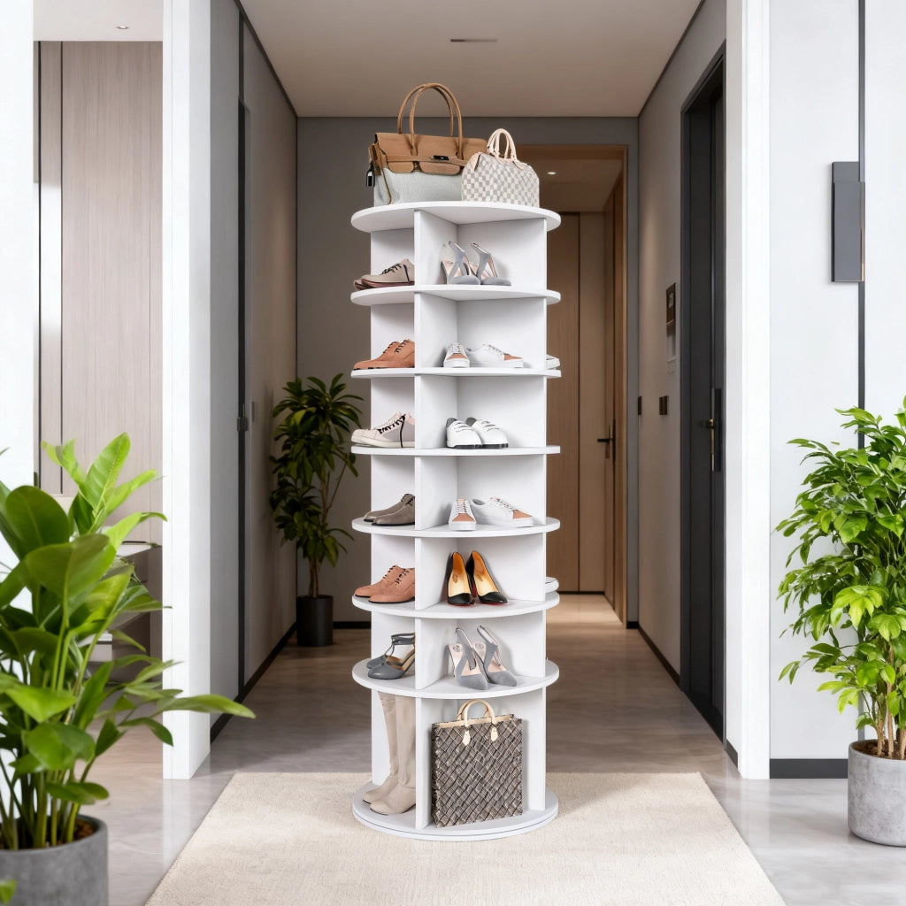 SCARPIERA girevole a 7 livelli 65x65x21.5 cm PVC bianco