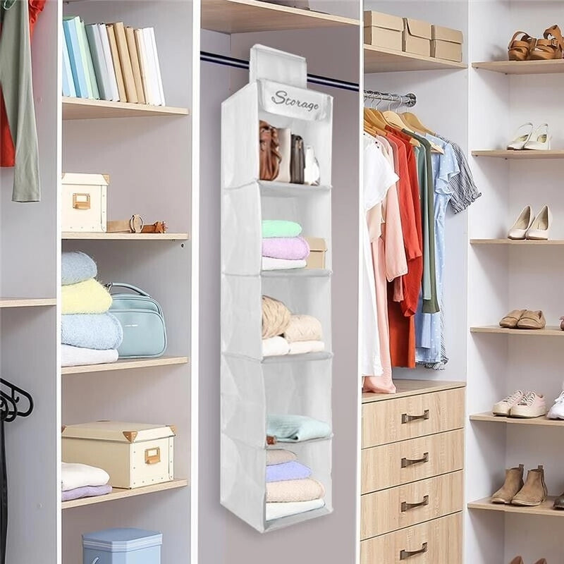 ORGANIZER DA ARMADIO 5 SCOMPARTI IN TESSUTO TNT 90X30X16CM CHIUSURA A STRAPPO STORAGE