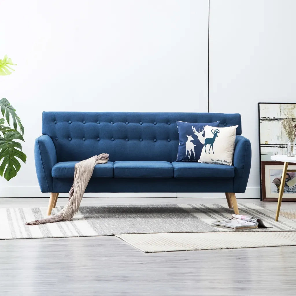 Divano a 3 Posti Rivestito in Tessuto 172x70x82 cm Blu 247130