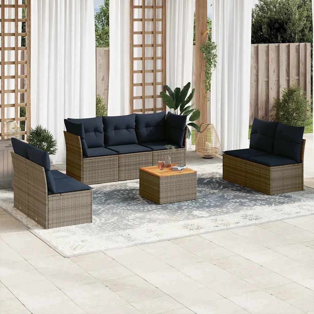 Set Divani da Giardino 8 pz con Cuscini Grigio in Polyrattan 3255900