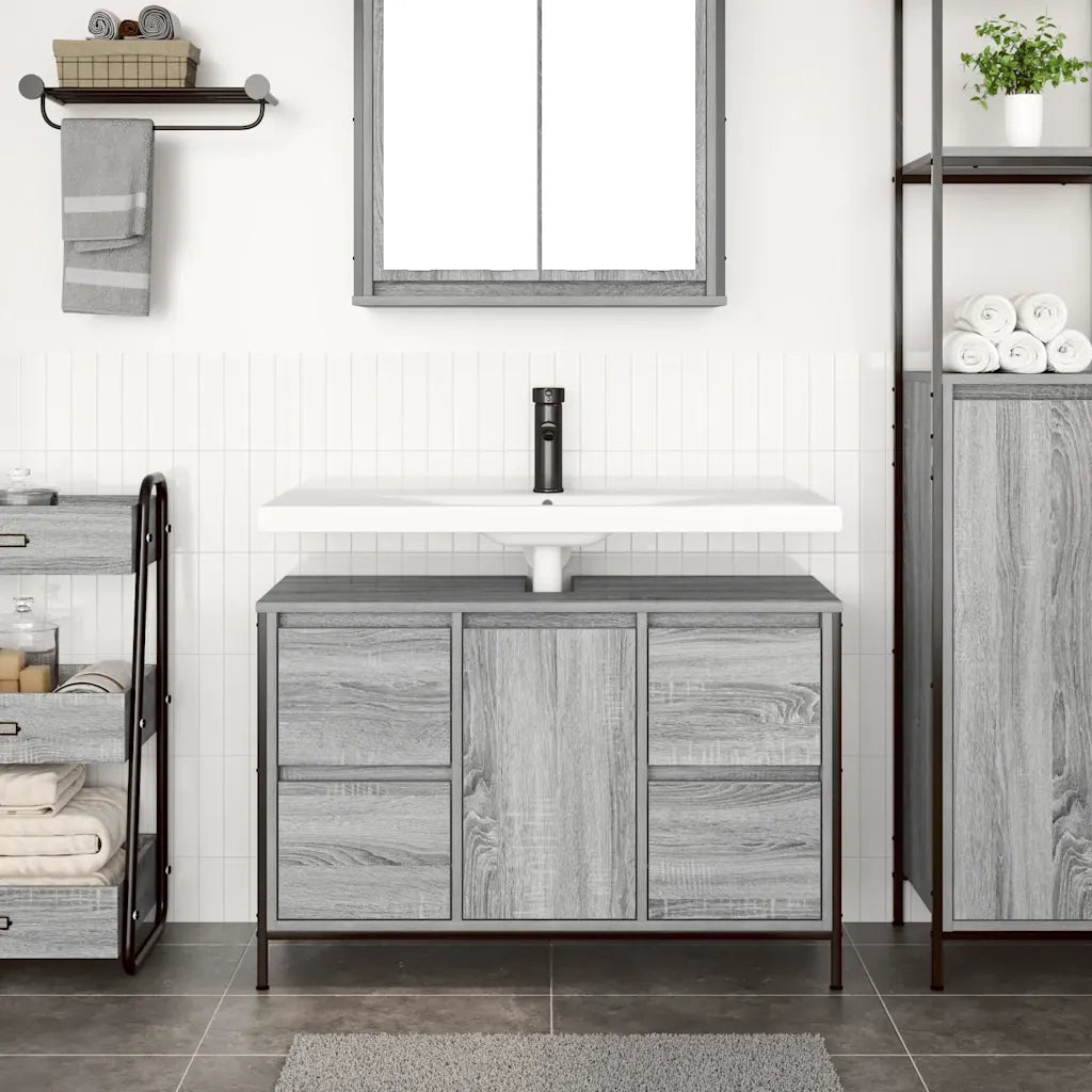Mobile Lavabo con Cassetti-Armadietto da bagno Grigio Sonoma 90x34,5x60 cm