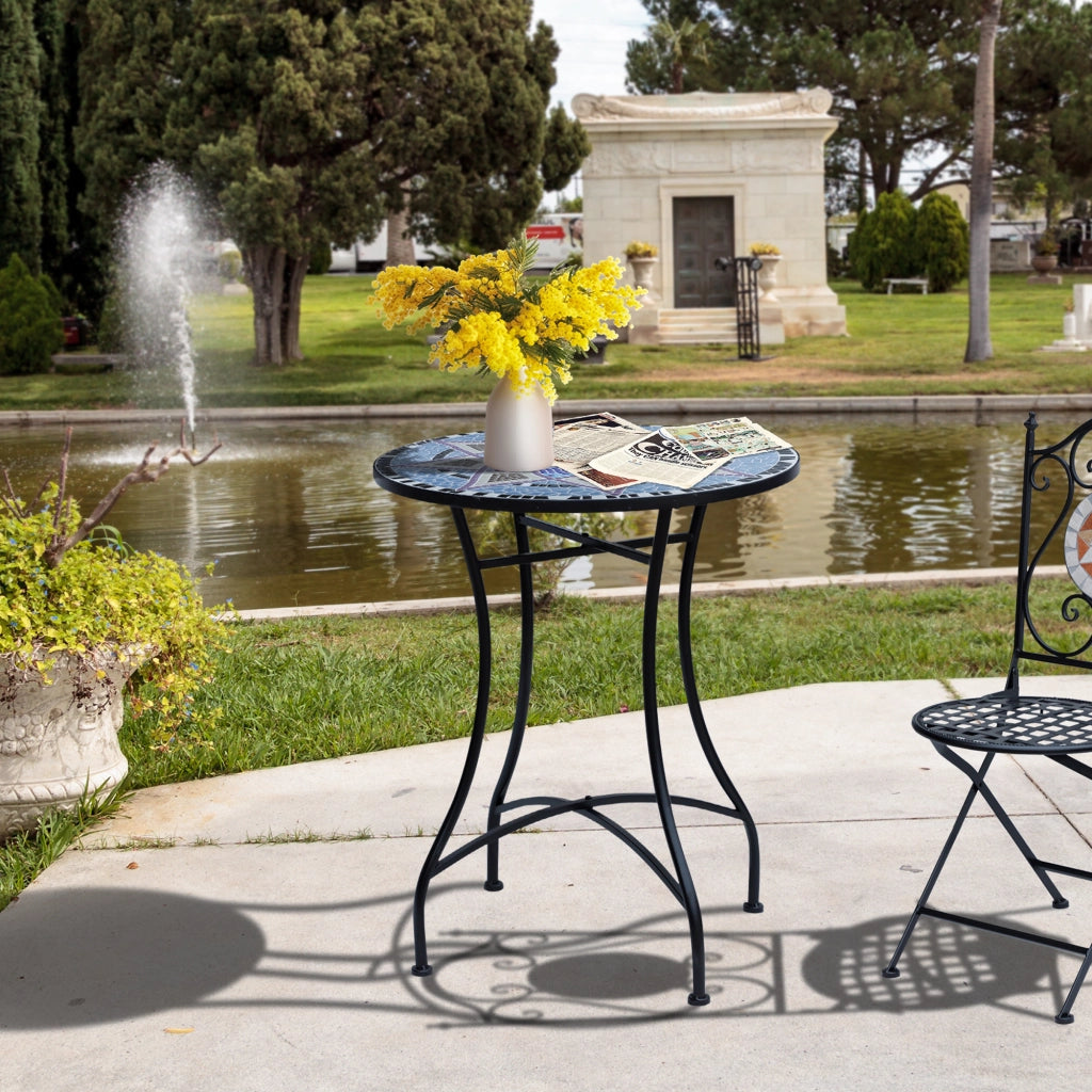 Tavolo da giardino rotondo ¨C Zephmum ¨C Blu e bianco, metallo, ?60xH71cm