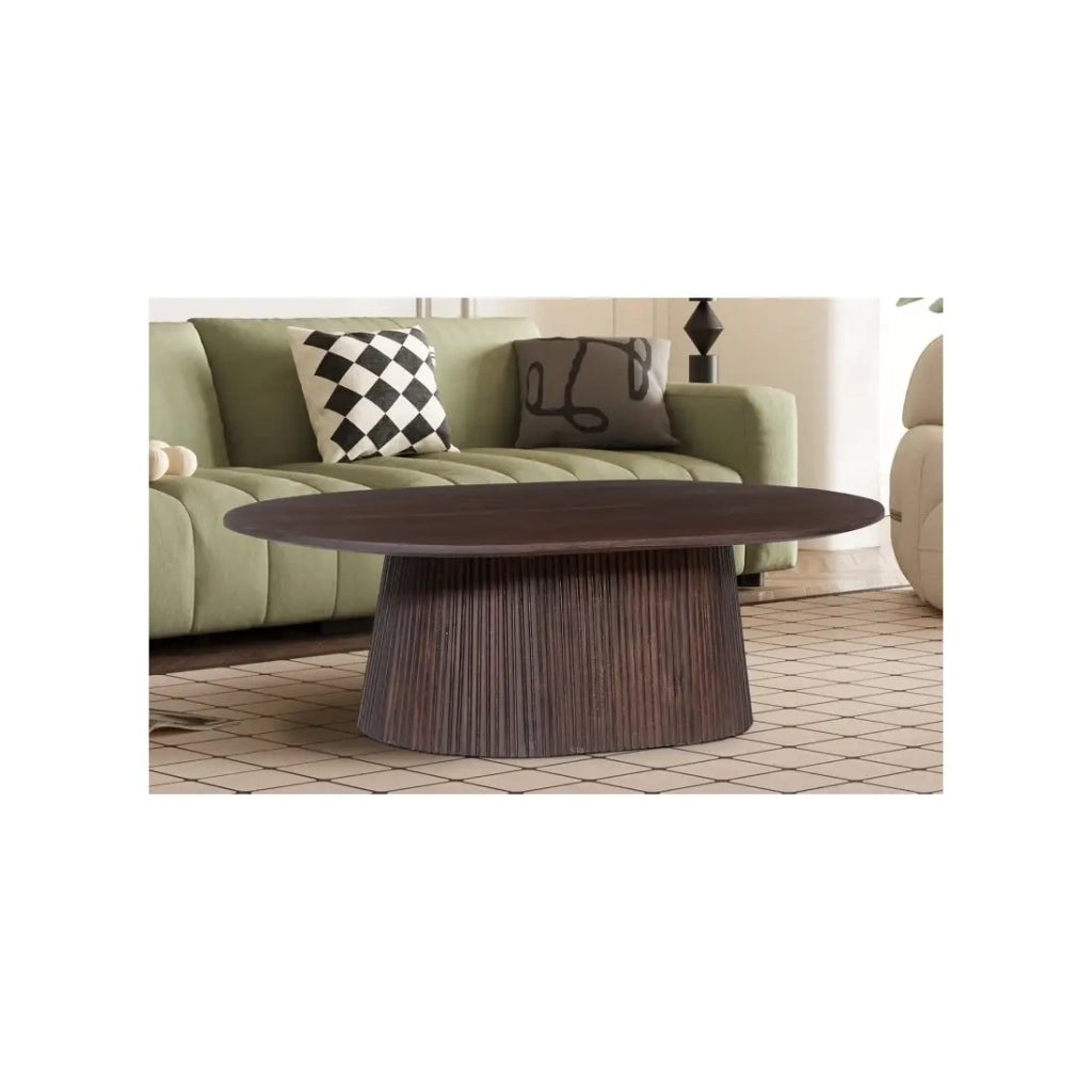 Tavolino basso ovale MITCHEL – Legno esotico di mango marrone scuro 120x70 cm