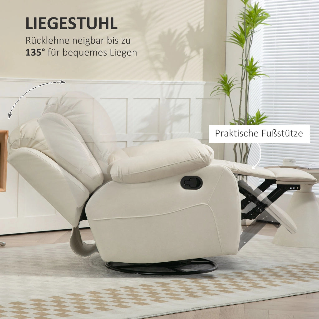 POLTRONA Relax reclinabile 93x100x98 cm Poliestere Crema