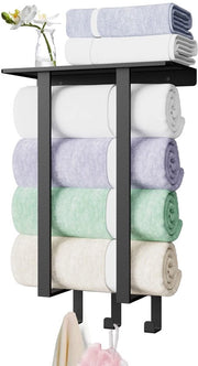 Maniglione per bagno, supporto asciugamani con pannello e 3 ganci, 50cm supporto asciugamani per parete nero, tubo quadrato in metallo supporto asciugamani per bagno maniglione per piccoli bagni
