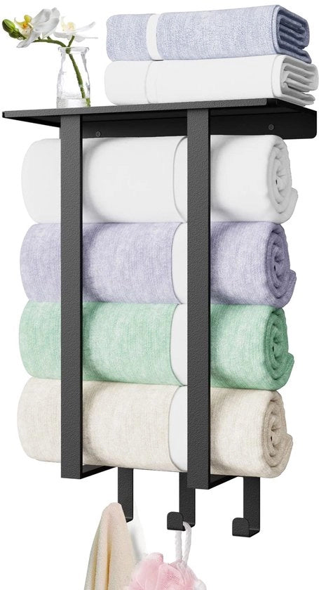 Maniglione per bagno, supporto asciugamani con pannello e 3 ganci, 50cm supporto asciugamani per parete nero, tubo quadrato in metallo supporto asciugamani per bagno maniglione per piccoli bagni