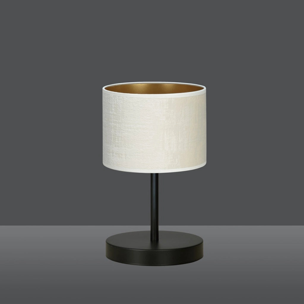Lampada da tavolo Hilde in acciaio nero e paralume bianco