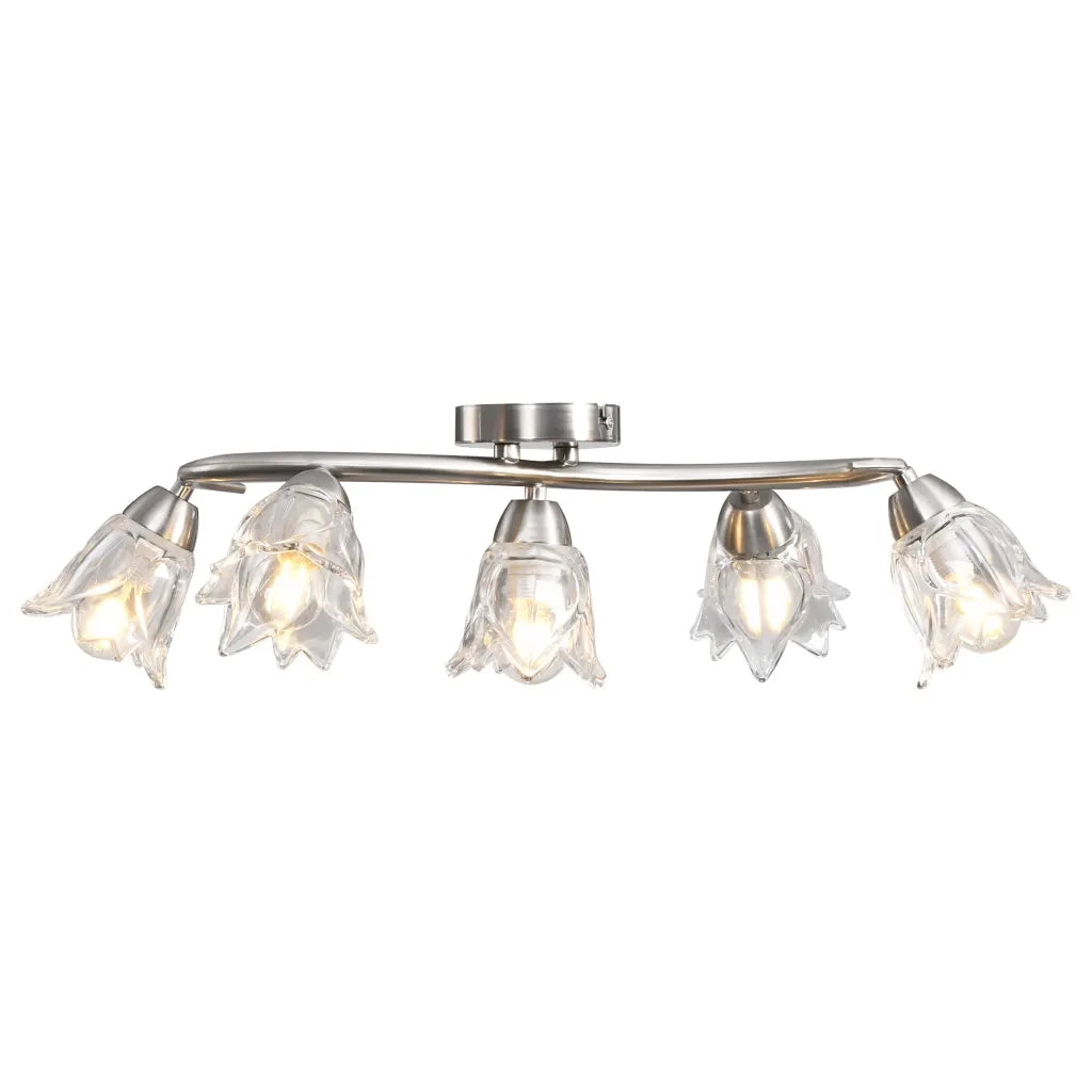 Lampadario con Paralumi in Vetro per 5 Lampadine E14 Tulipano 289233