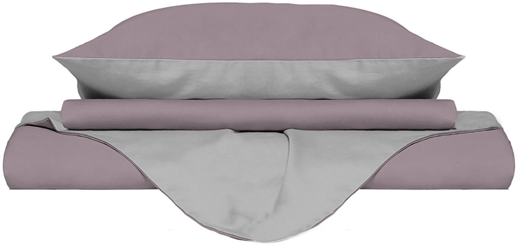 Copripiumino Singolo con Sacco e Federe Doubleface Rosa Antico/Grigio Chiaro