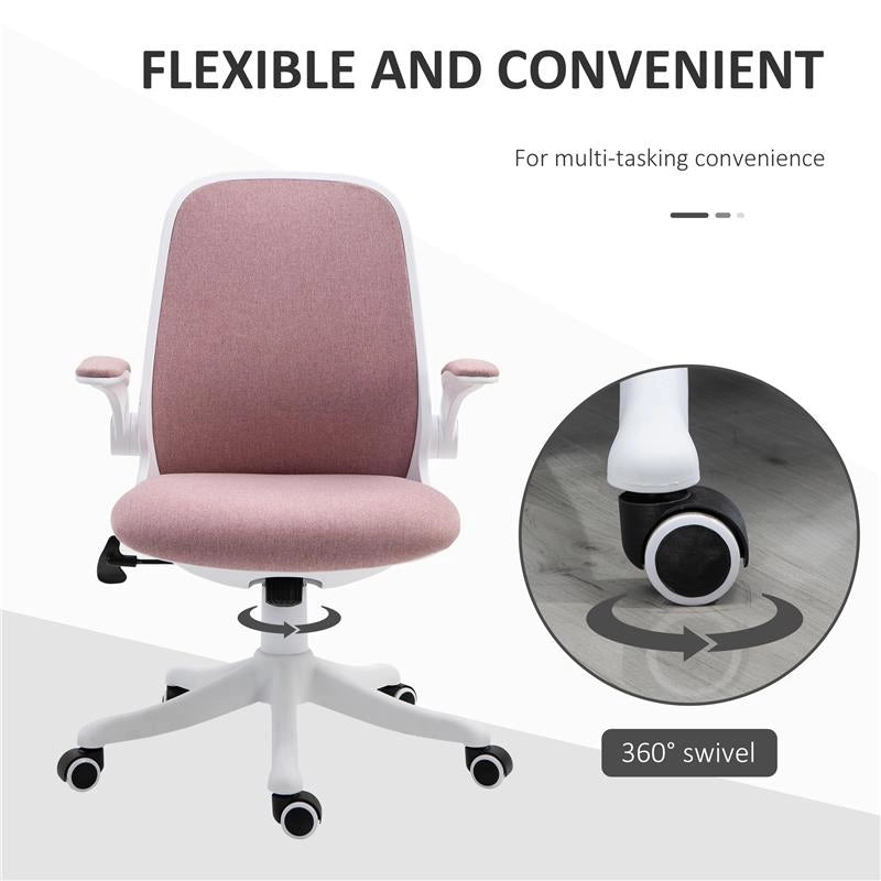 SEDIA DA UFFICIO ERGONOMICA AD ALTEZZA REGOLABILE, IN TESSUTO EFFETTO VELLUTO, 62.5X60X94-104 CM, BIANCO E ROSA
