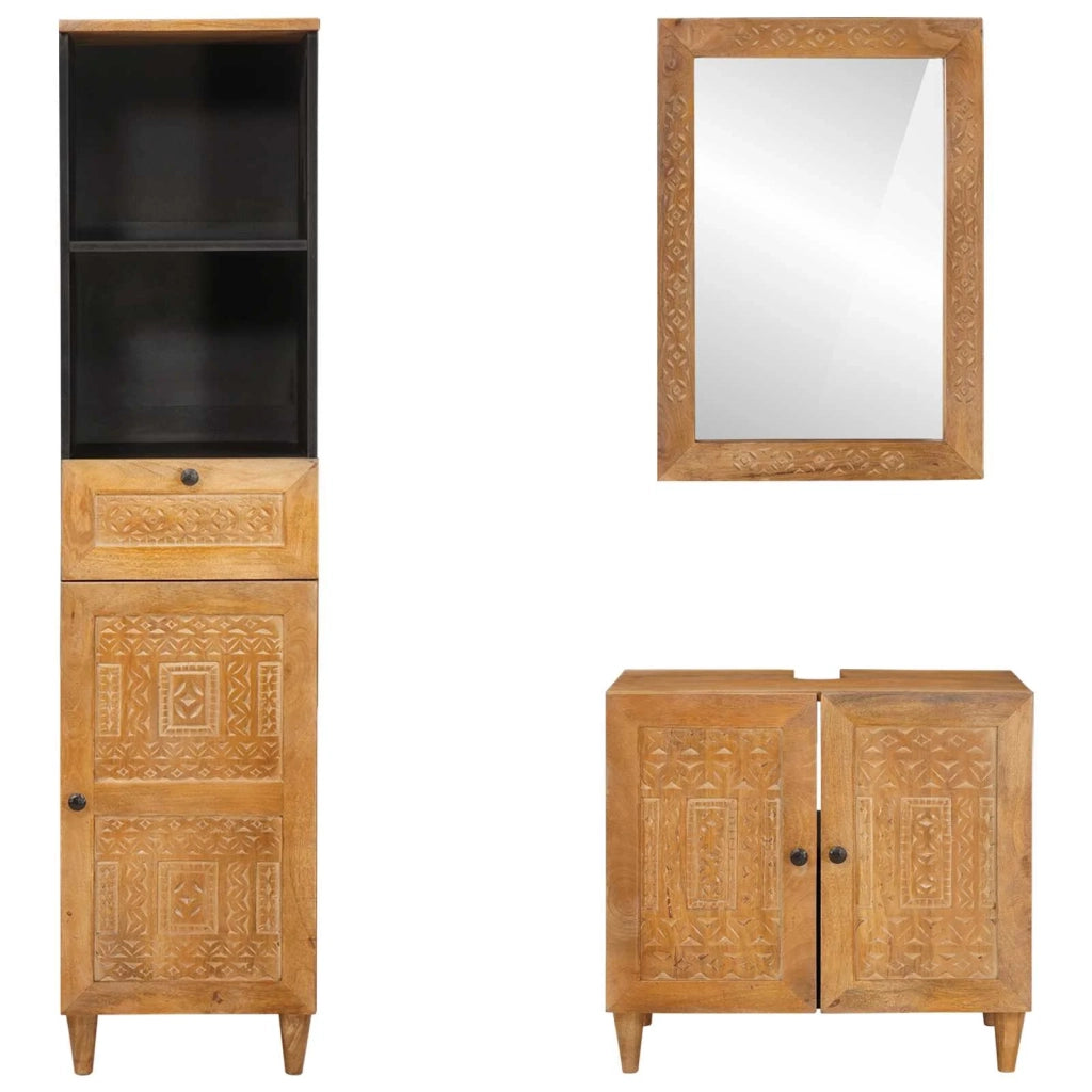Set di mobili per il bagno 3 pcs Marrone Legno multistrato 3310067