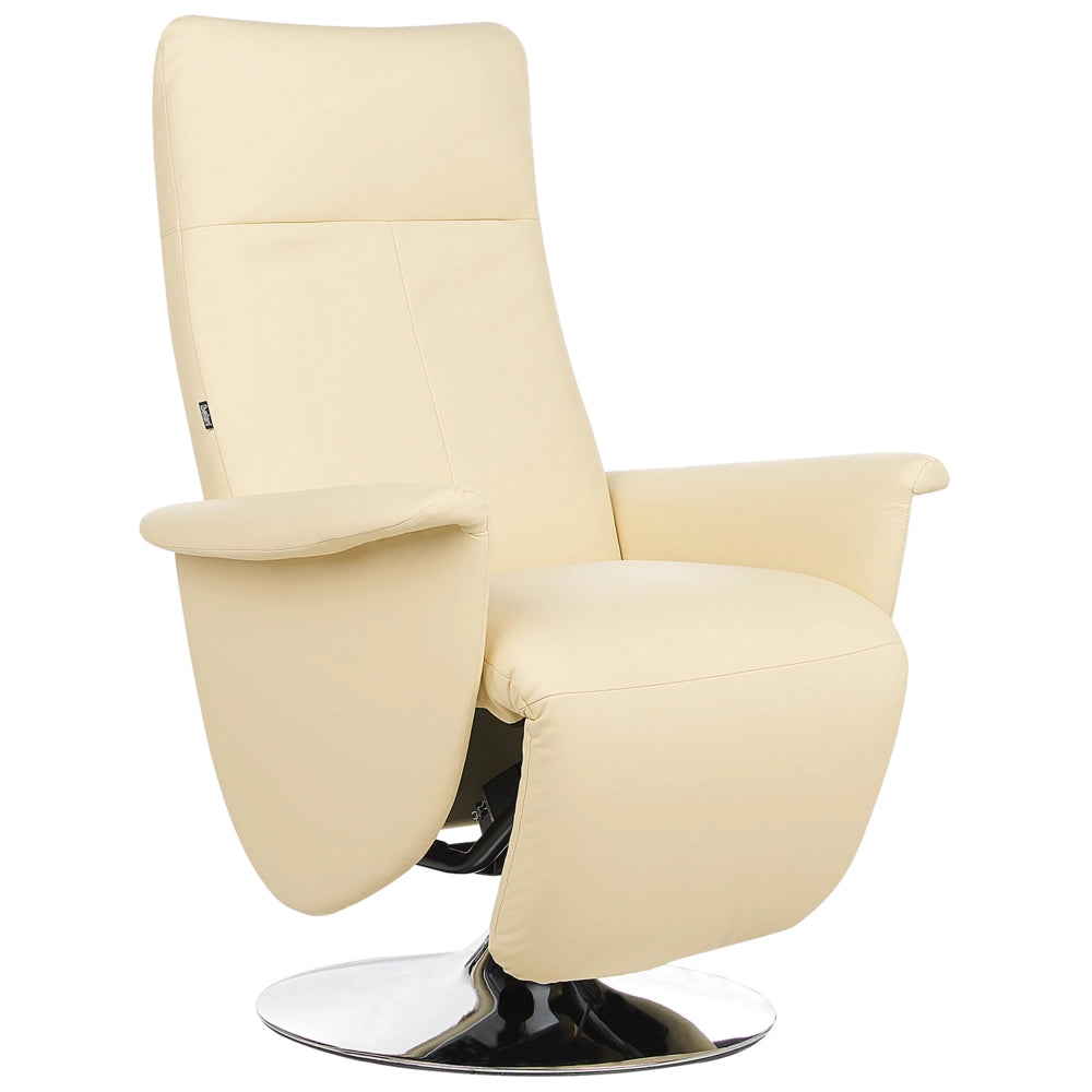 Poltrona reclinabile Beige chiaro in ecopelle Schienale regolabile Base in metallo Poggiapiedi estraibile Schienale alto Design moderno e minimalista
