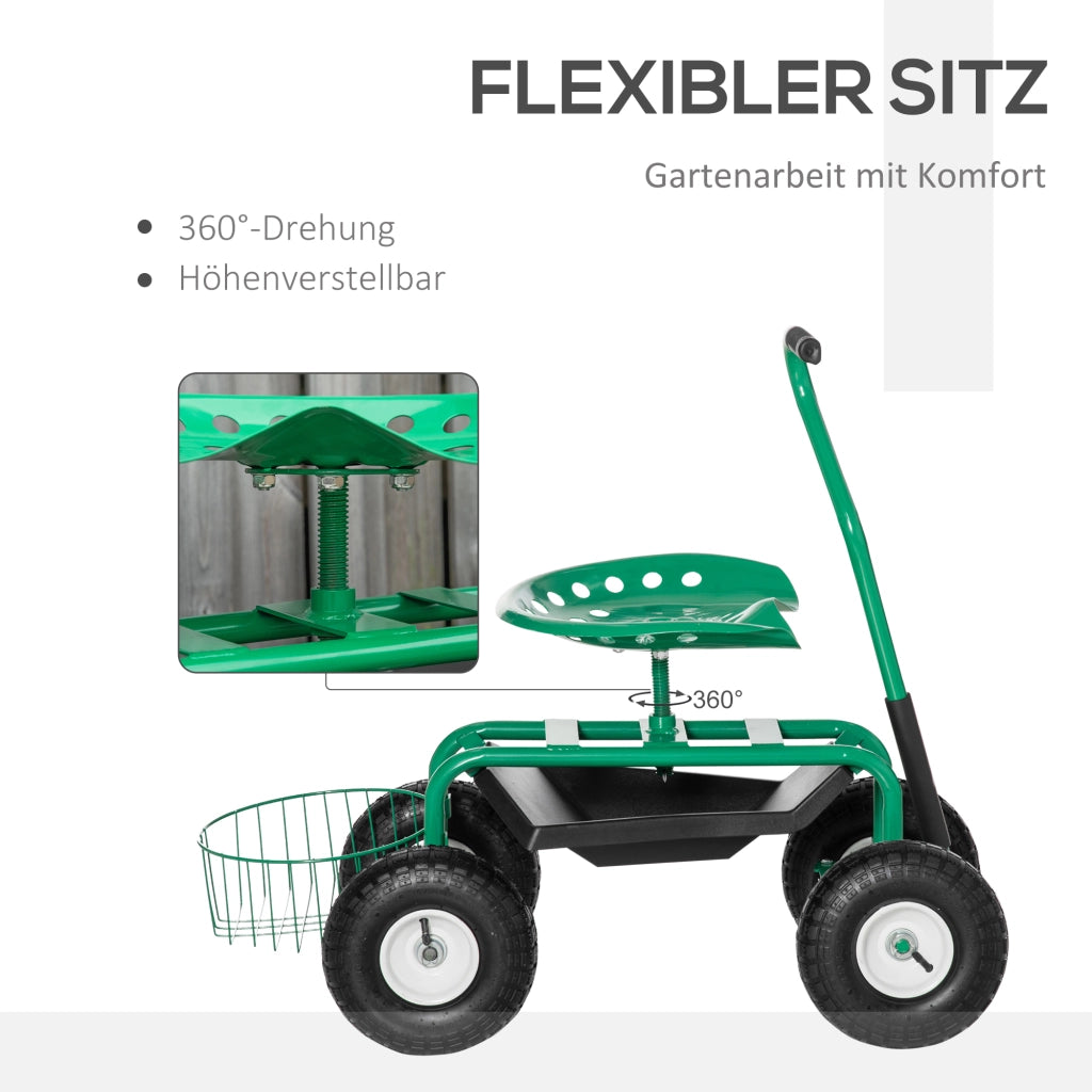 CARRELLO DA GIARDINO CON SEDILE GIREVOLE 81 x 44,5 x 46-59 cm Metallo Verde