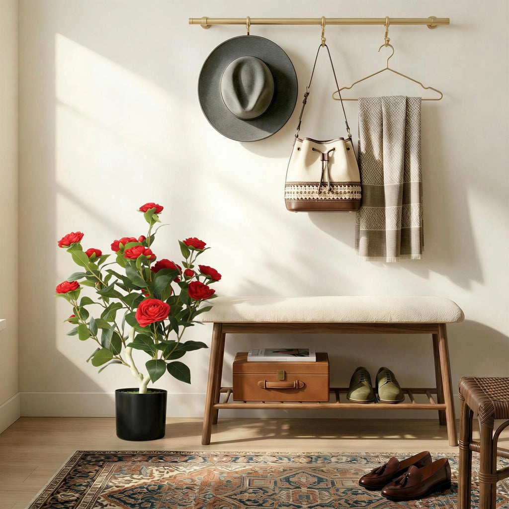 Pianta Artificiale Camelia ¨C Zephmum ¨C 65 cm Rosso con Fiori di Seta