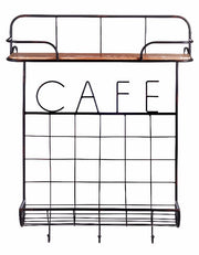 Mensola da parete cucina in ferro e legno 1 ripiani + 3 ganci 58 x 15 x 73 cm