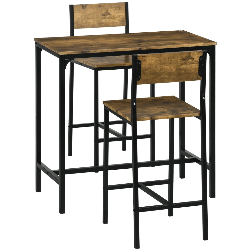 Set da Bar 3 Pezzi con Tavolo Alto e 2 Sgabelli in MDF e Metallo, Resistente e Pratico per Casa e Cucina, Marrone