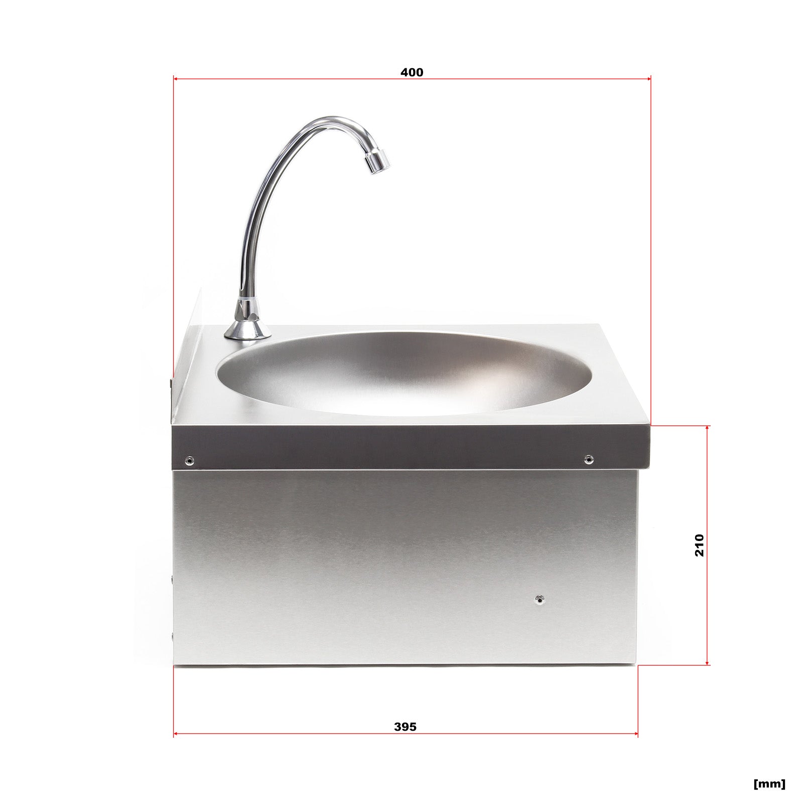 Lavello professionale acciaio inox vaschetta rotonda comando a ginocchio montaggio a parete