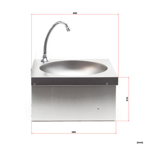 Lavello professionale acciaio inox vaschetta rotonda comando a ginocchio montaggio a parete