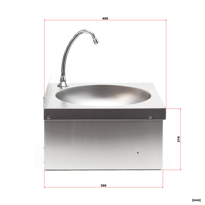 Lavello professionale acciaio inox vaschetta rotonda comando a ginocchio montaggio a parete