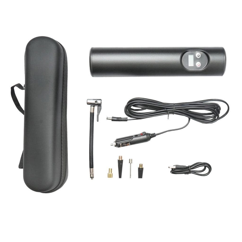 Compressore d'aria portatile nero 12,4V 6000Am batteria ricaricabile 250x56x47mm con accessori