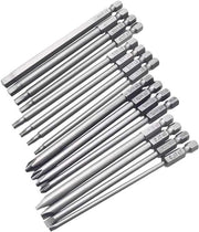 Set di bit magnetici premium 16 pezzi con testa a 6 lobi 1/4" - inclusi hex, inbus, torx, a sicurezza, Phillips a croce e a piatto - 100 mm/4 pollici - set di punte per foratura