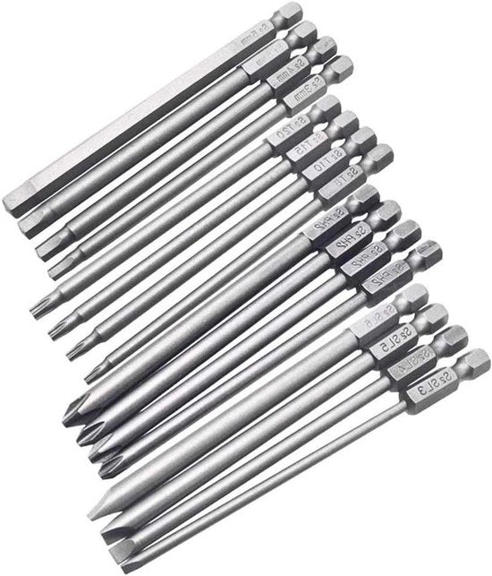 Set di bit magnetici premium 16 pezzi con testa a 6 lobi 1/4" - inclusi hex, inbus, torx, a sicurezza, Phillips a croce e a piatto - 100 mm/4 pollici - set di punte per foratura