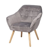 Poltrona in velluto grigio chiaro con piedi in legno - 74x70xH85 cm, altezza seduta 43 cm - Collezione VELUREA