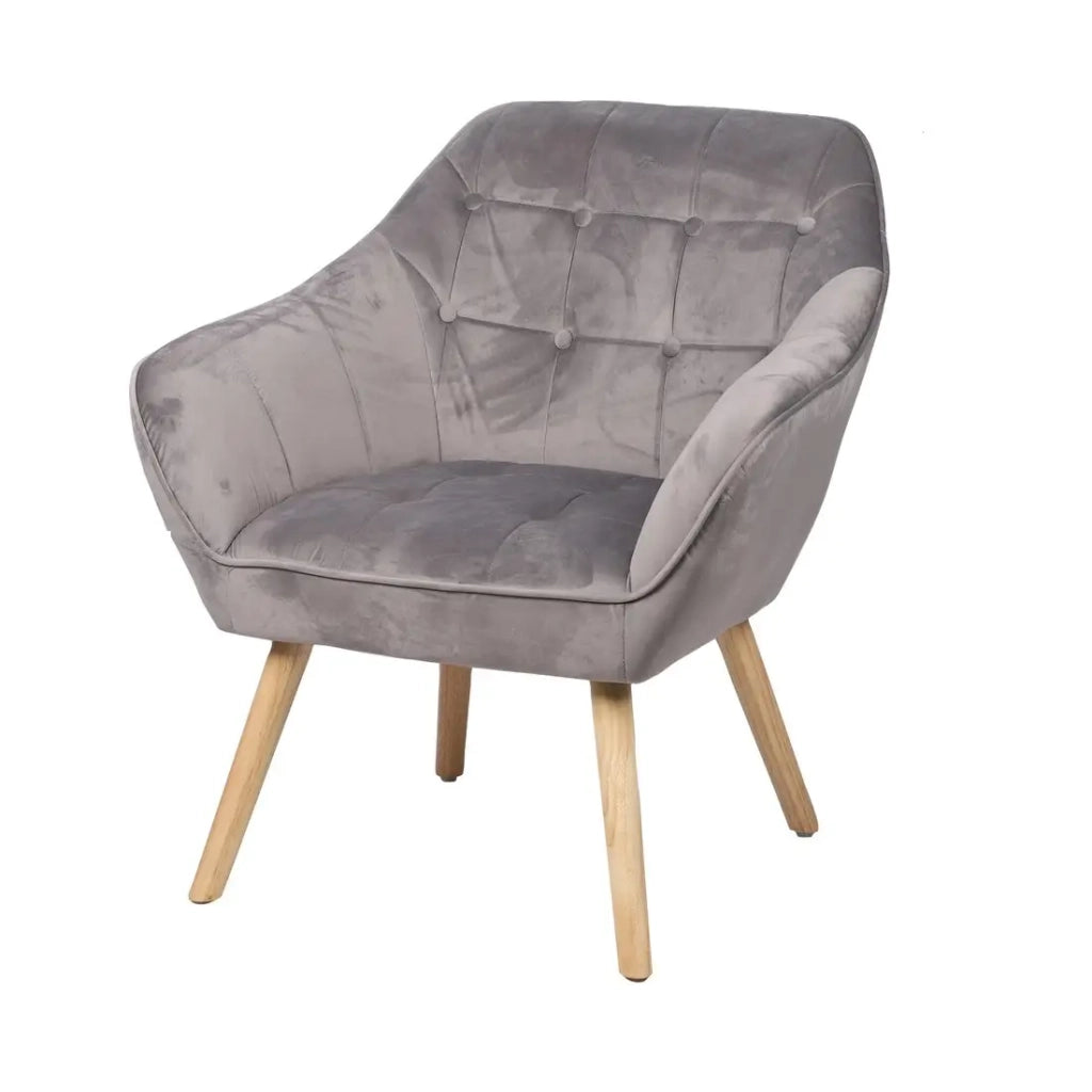 Poltrona in velluto grigio chiaro con piedi in legno - 74x70xH85 cm, altezza seduta 43 cm - Collezione VELUREA