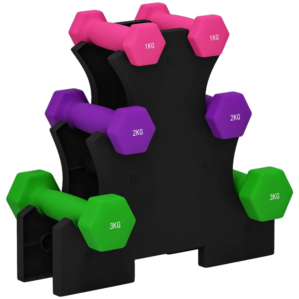 Set Manubri con Supporto 6 Manubri 12kg Totali in Metallo Multicolore