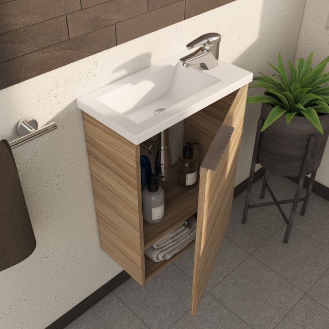 Mobile bagno sospeso Compact Cody completo di lavabo e specchio Colore NOCE