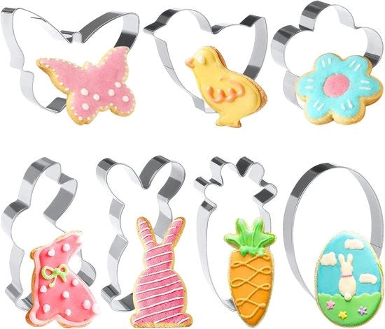 Set di 7 forme di biscotti pasquali in forma di coniglietto e uovo di pasqua per bambini